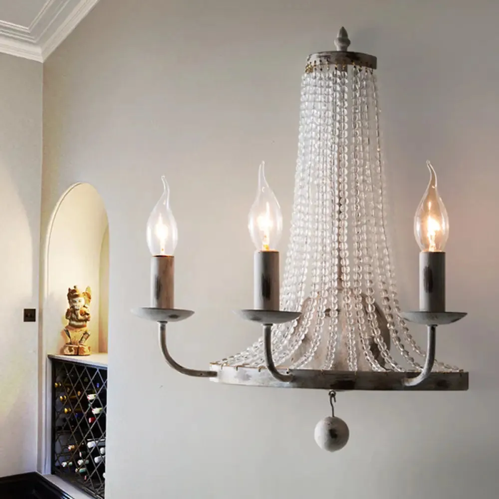 Rustic White Wall Sconce with 3 Candle Holders, Metal Fixture and Glass Accents