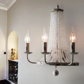 Rustic White Wall Sconce with 3 Candle Holders, Metal Fixture and Glass Accents