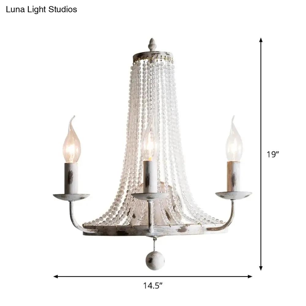 Rustic White Wall Sconce with 3 Candle Holders, Metal Fixture and Glass Accents