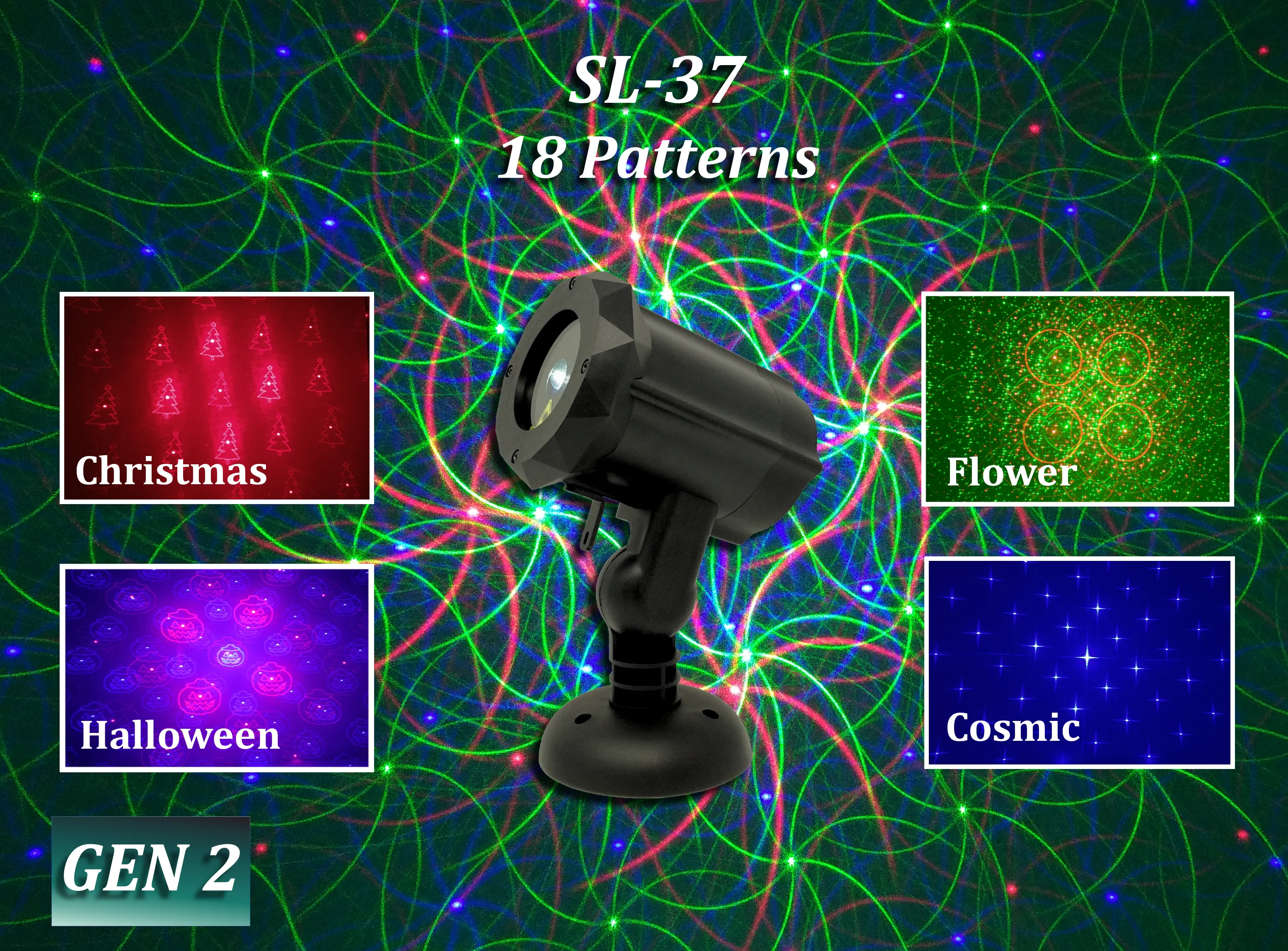 SL-37 - RGB Moving 18 Pattern Laser Christmas Light -2nd GEN v2