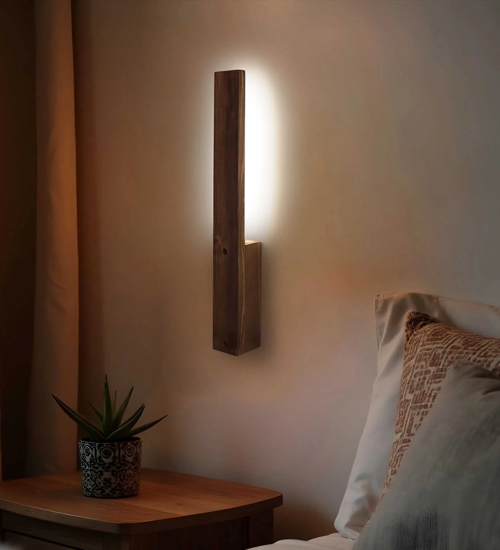 Slimline Brown Wooden LED Wall Light