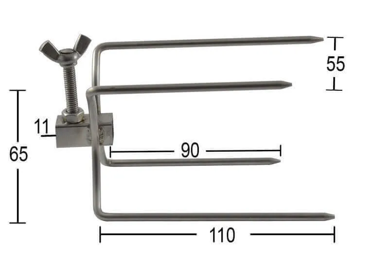 Small 4 Prong Rotisserie Fork for Chicken - 10mm square x 2 - Flaming Coals