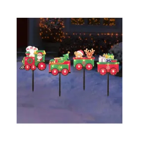Solar Christmas Pathway Lights Outdoor | 4-Piece Train Set with 8 Lighting Modes Pre-lit LED