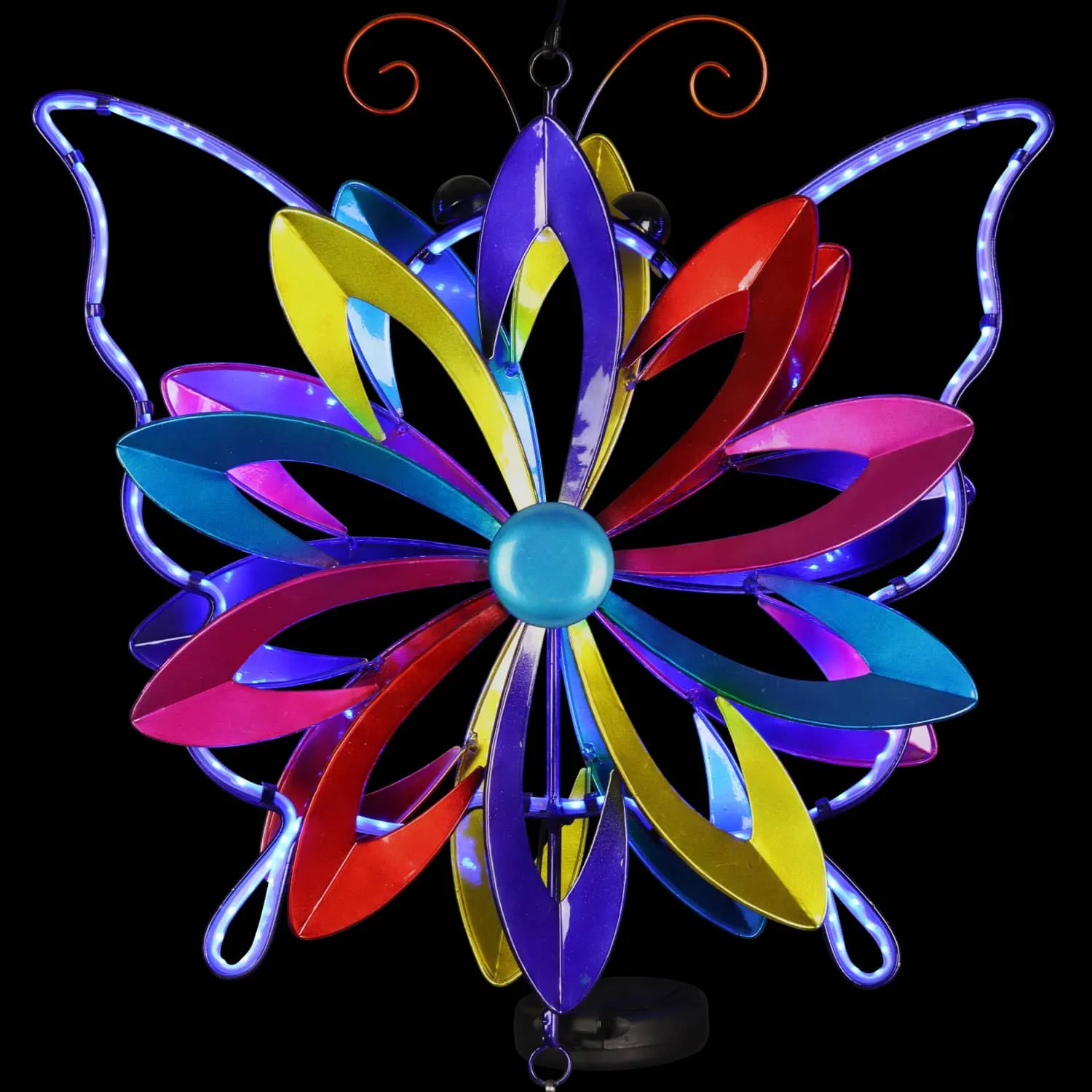 Solar Double Spinner Colorful Metal Butterfly Wind Chime, 14 by 42 Inches