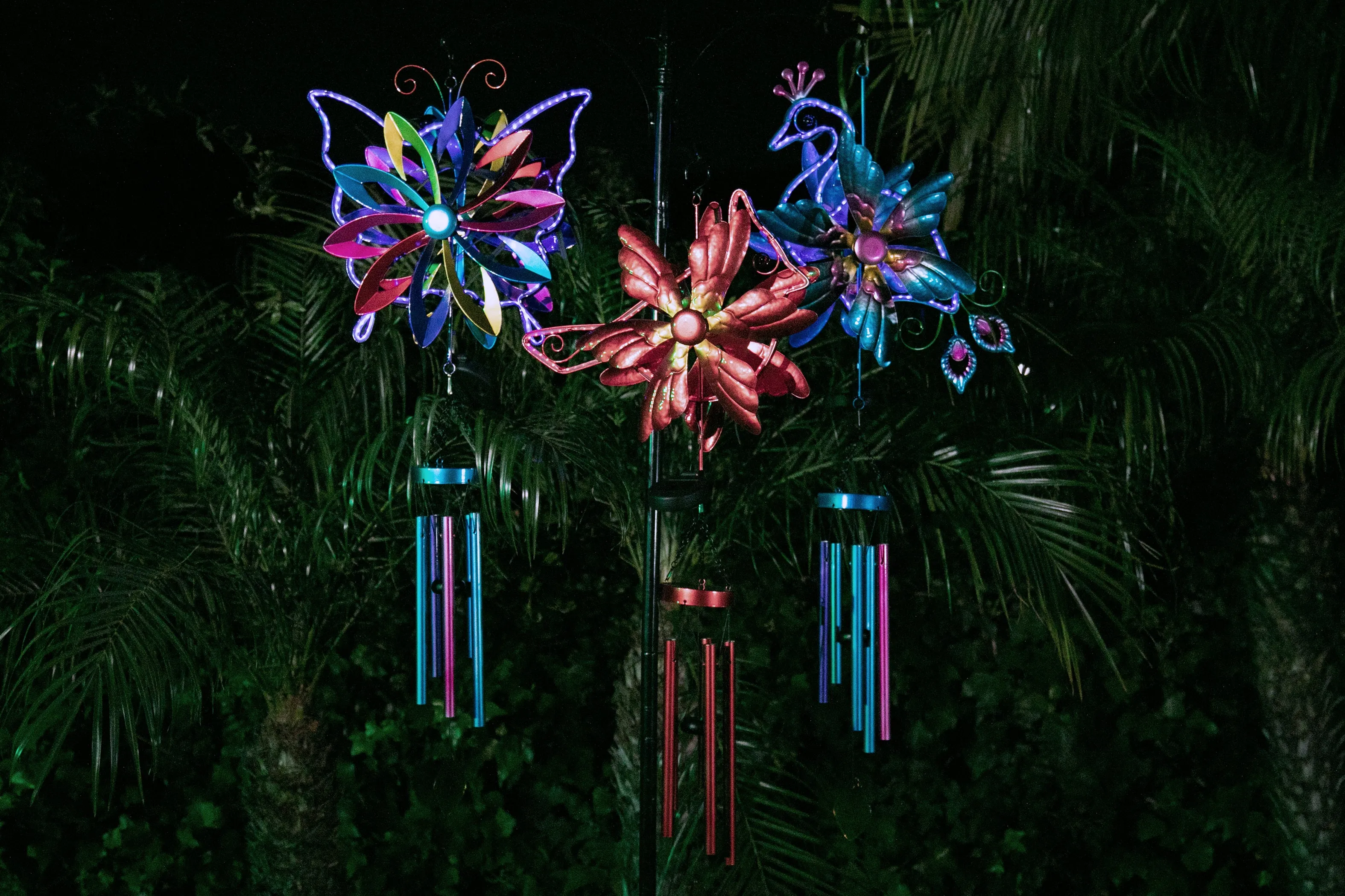 Solar Double Spinner Colorful Metal Butterfly Wind Chime, 14 by 42 Inches
