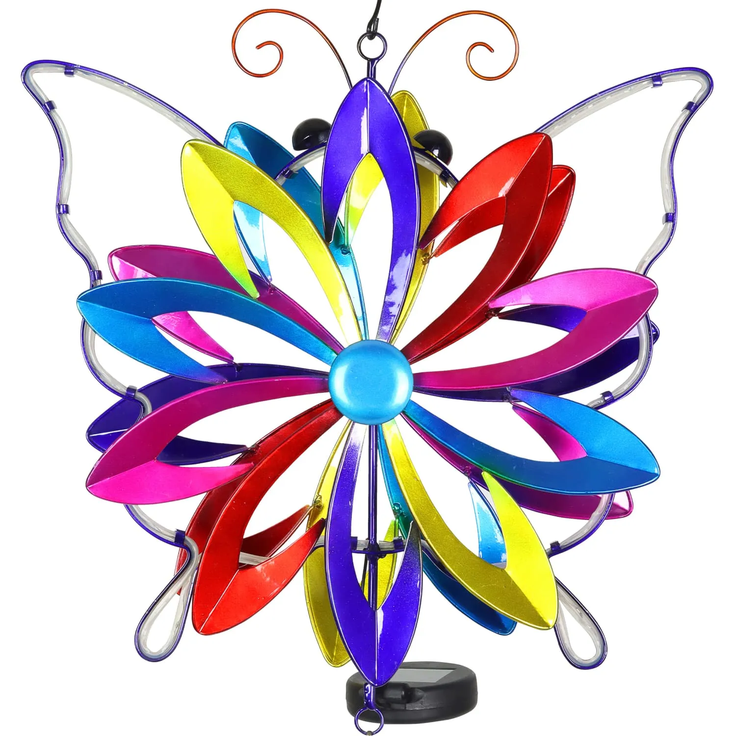 Solar Double Spinner Colorful Metal Butterfly Wind Chime, 14 by 42 Inches