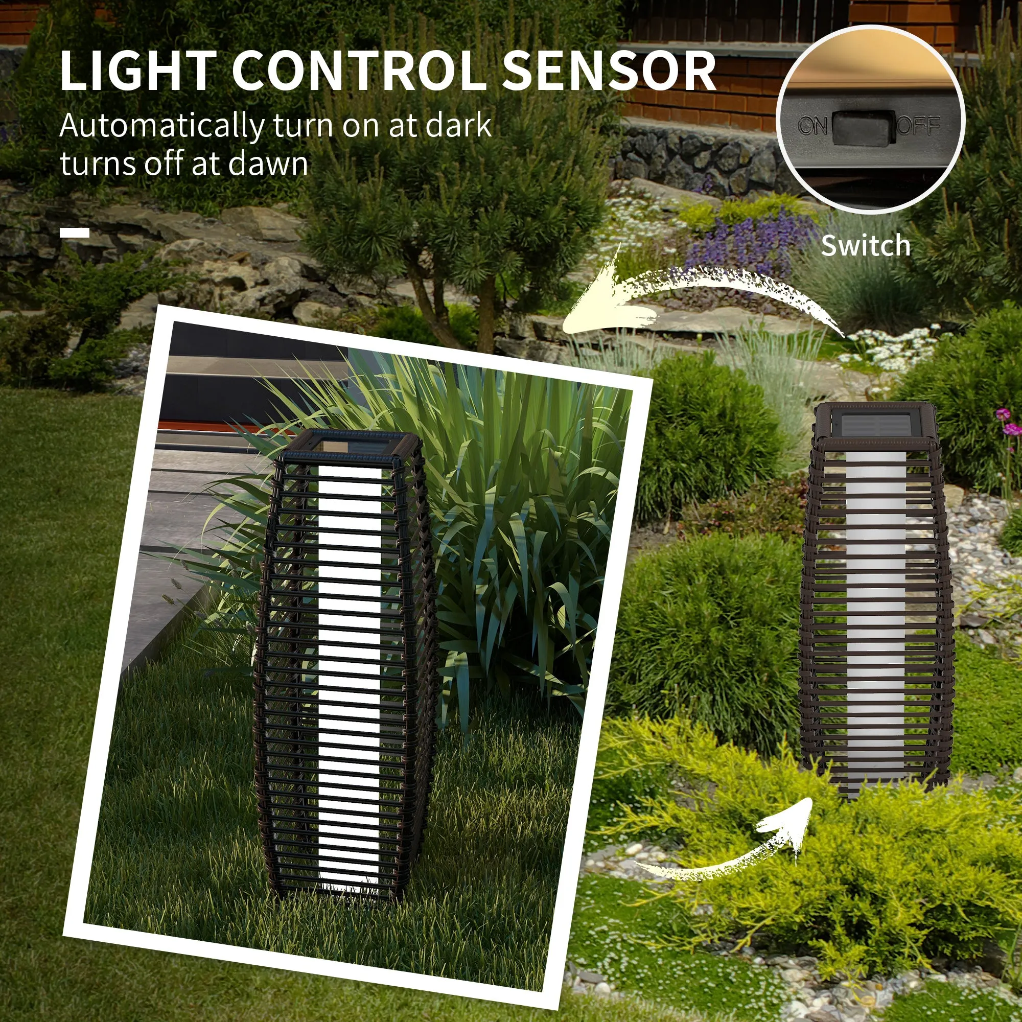 Solar Floor Lamp, Outdoor Garden Lantern Pathway & Decorative Lighting w/ Auto On/Off LED Lights, IP44, for Porch, Yard, Brown