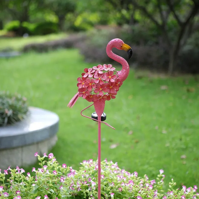 Solar Garden Pathway Flamingo Peacock Stake Metal Light