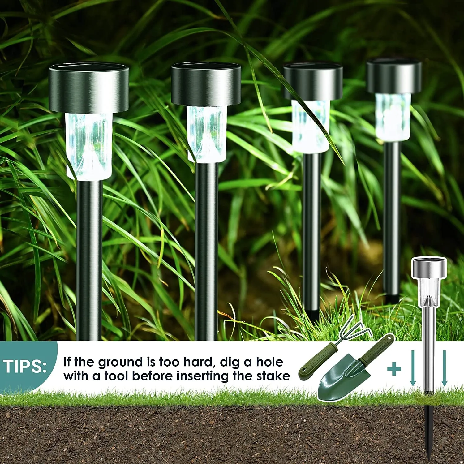 Solar Lights Outdoor Waterproof,16 Pack Stainless Steel LED Solar Garden Lights for Patio, Lawn, Yard and Landscape(Cold White)