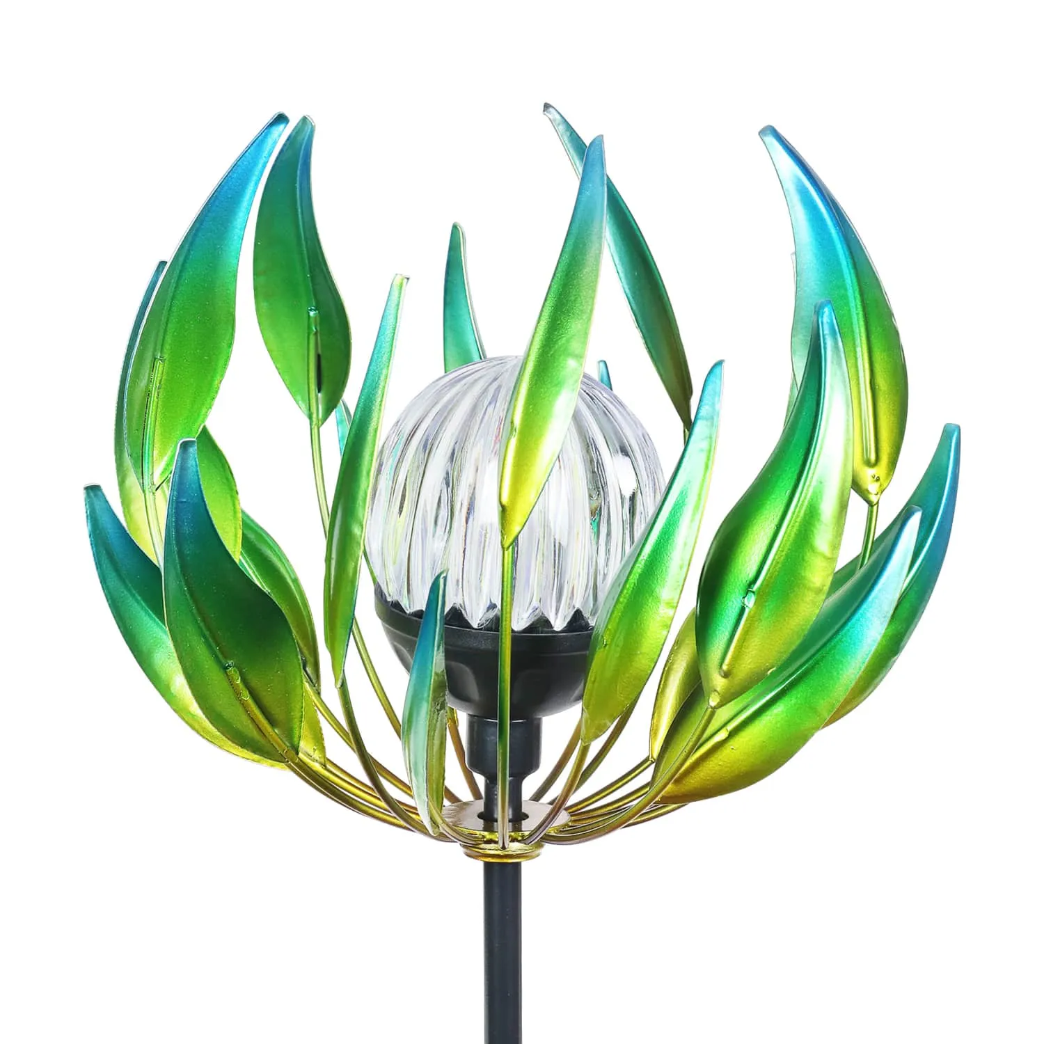 Solar Metal Green Spinning Flower Stake with LED Crackle Ball, 10 by 42 Inches