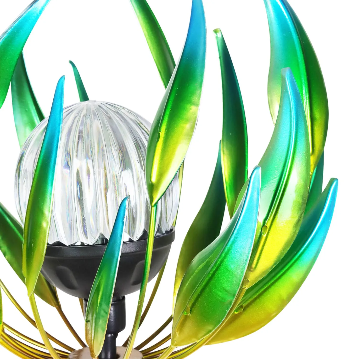 Solar Metal Green Spinning Flower Stake with LED Crackle Ball, 10 by 42 Inches