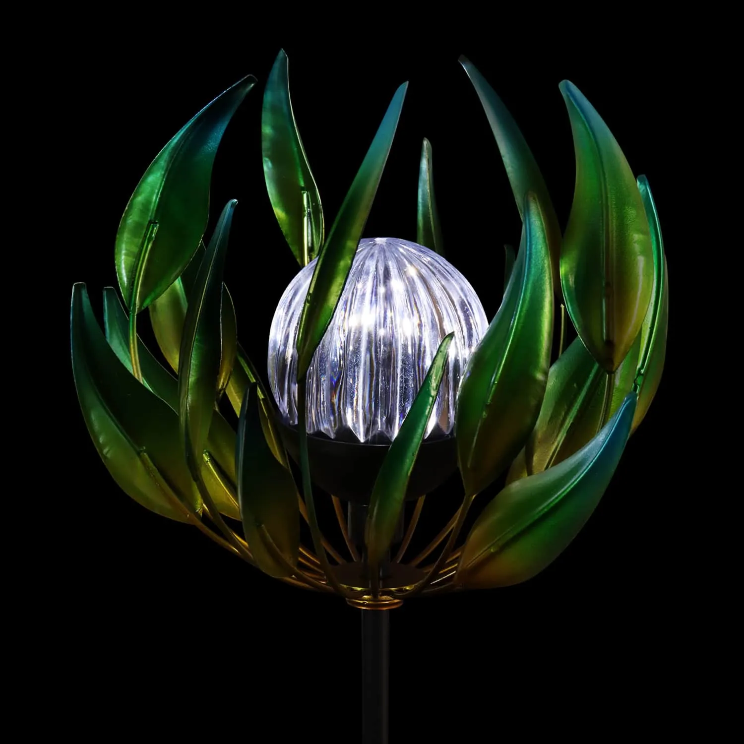 Solar Metal Green Spinning Flower Stake with LED Crackle Ball, 10 by 42 Inches