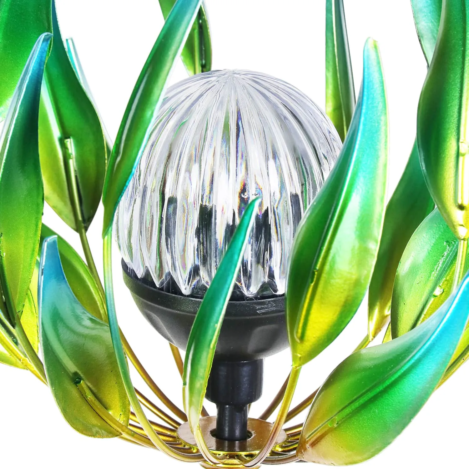Solar Metal Green Spinning Flower Stake with LED Crackle Ball, 10 by 42 Inches