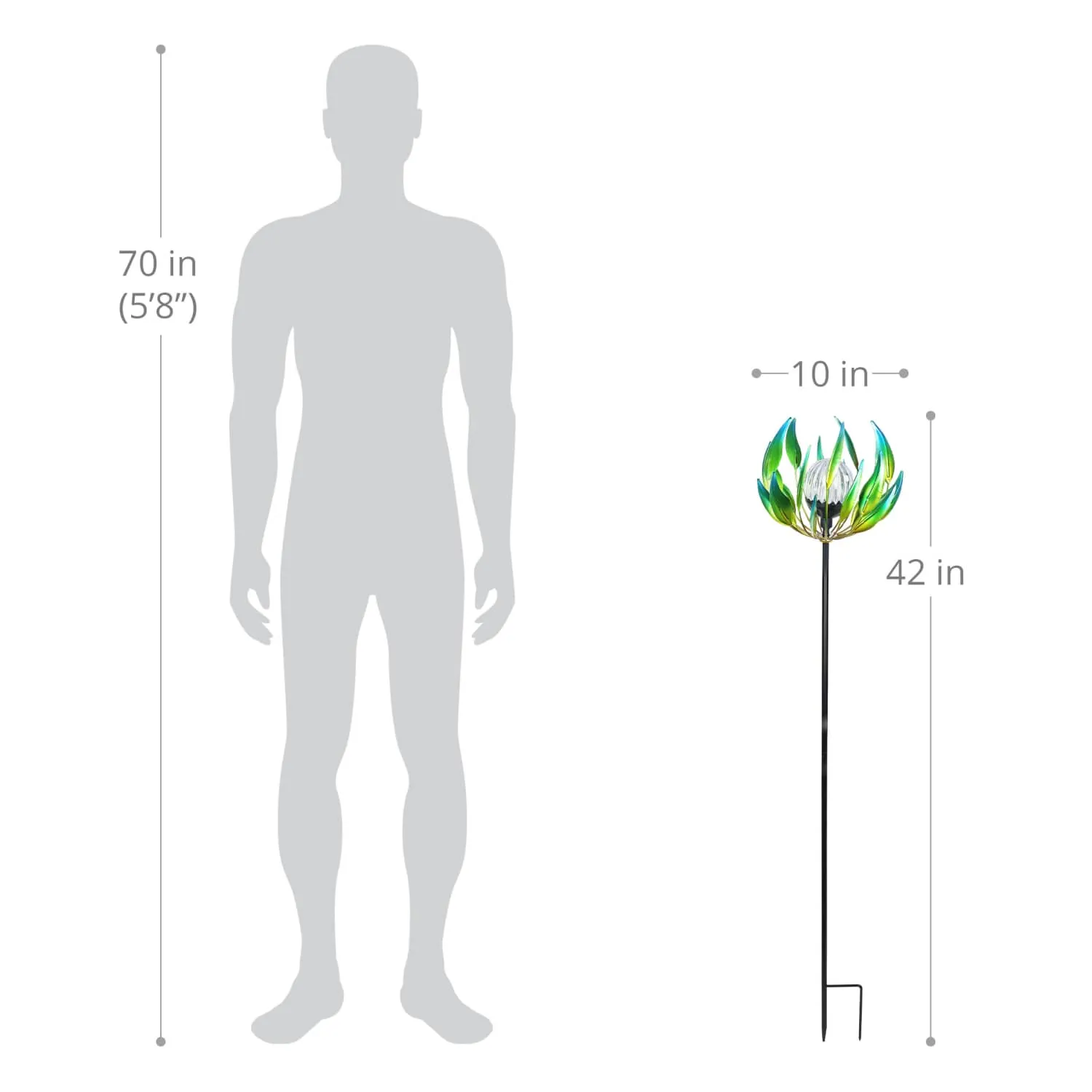 Solar Metal Green Spinning Flower Stake with LED Crackle Ball, 10 by 42 Inches