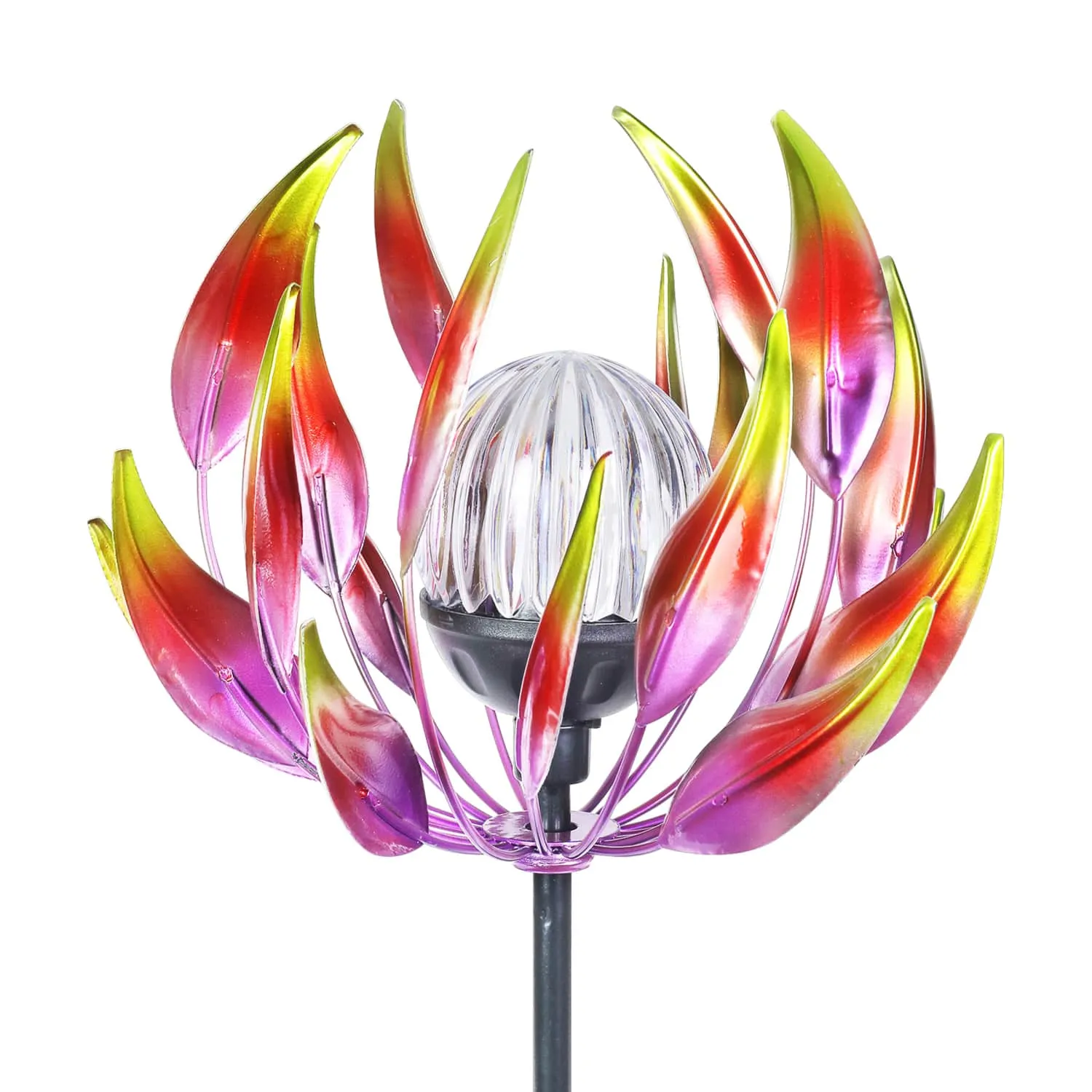 Solar Metal Red Spinning Flower Stake with LED Ball, 10 by 42 Inches