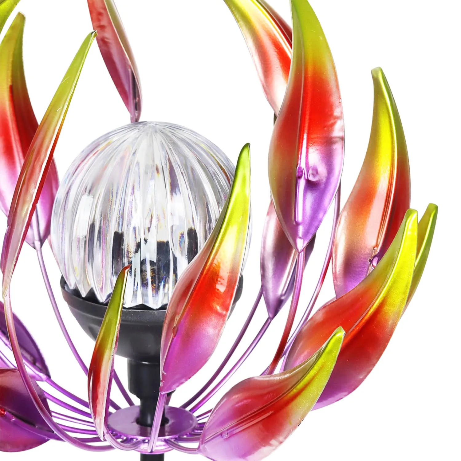 Solar Metal Red Spinning Flower Stake with LED Ball, 10 by 42 Inches