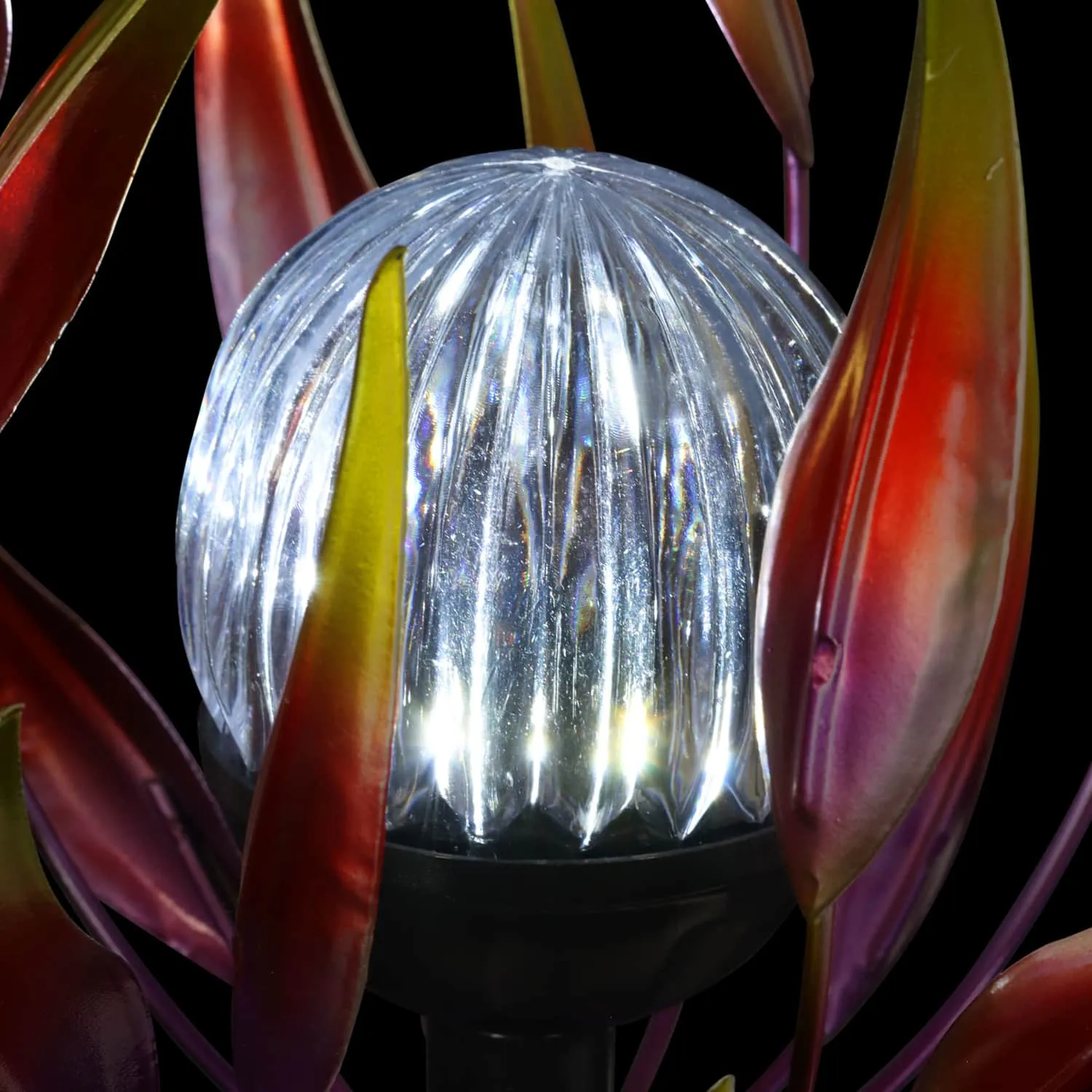 Solar Metal Red Spinning Flower Stake with LED Ball, 10 by 42 Inches