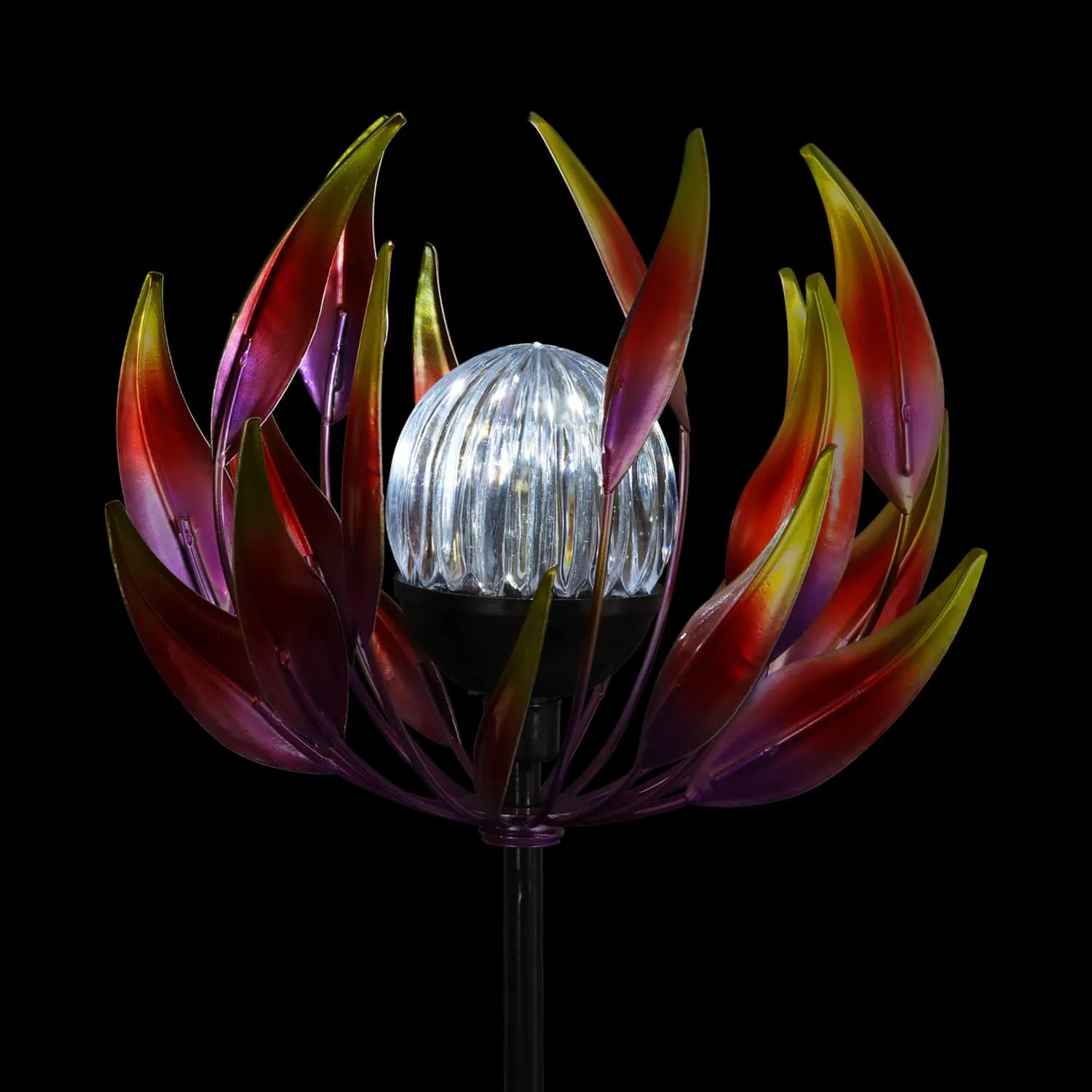 Solar Metal Red Spinning Flower Stake with LED Ball, 10 by 42 Inches