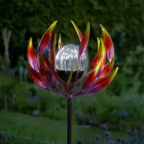 Solar Metal Red Spinning Flower Stake with LED Ball, 10 by 42 Inches