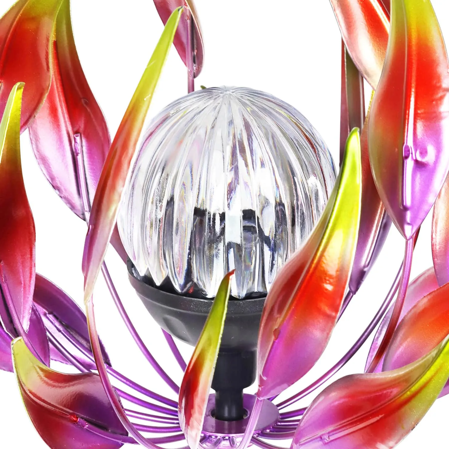Solar Metal Red Spinning Flower Stake with LED Ball, 10 by 42 Inches