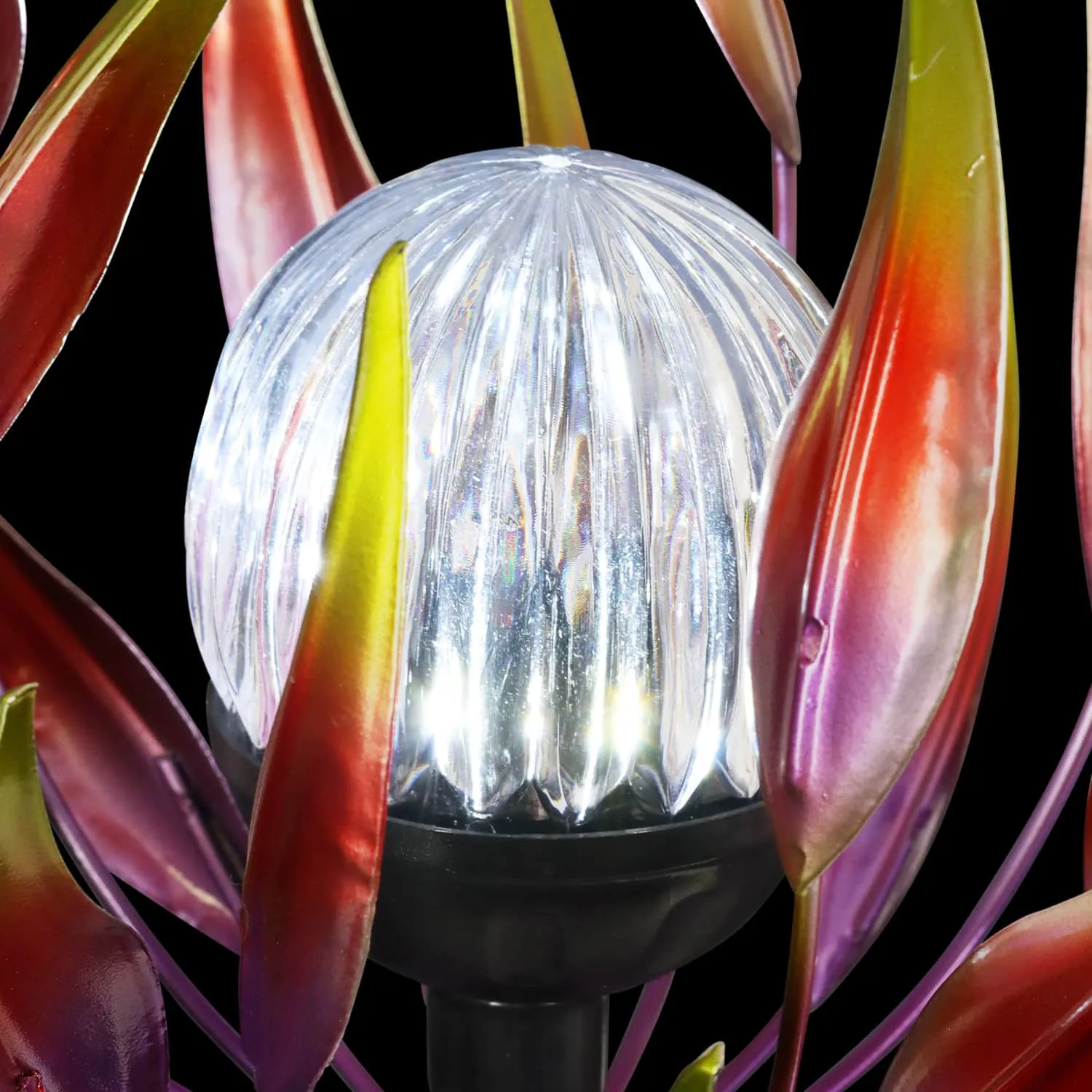 Solar Metal Red Spinning Flower Stake with LED Ball, 10 by 42 Inches