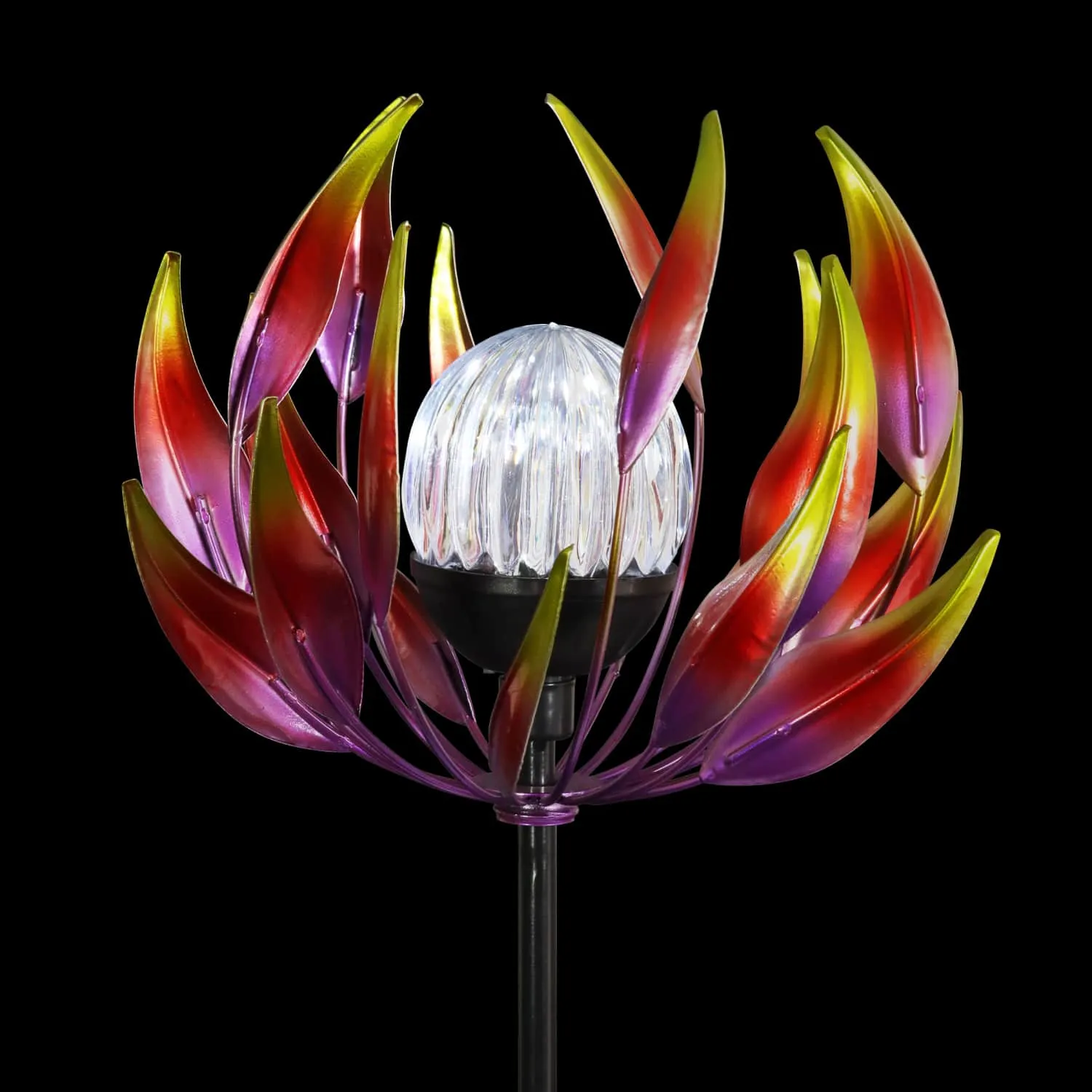 Solar Metal Red Spinning Flower Stake with LED Ball, 10 by 42 Inches