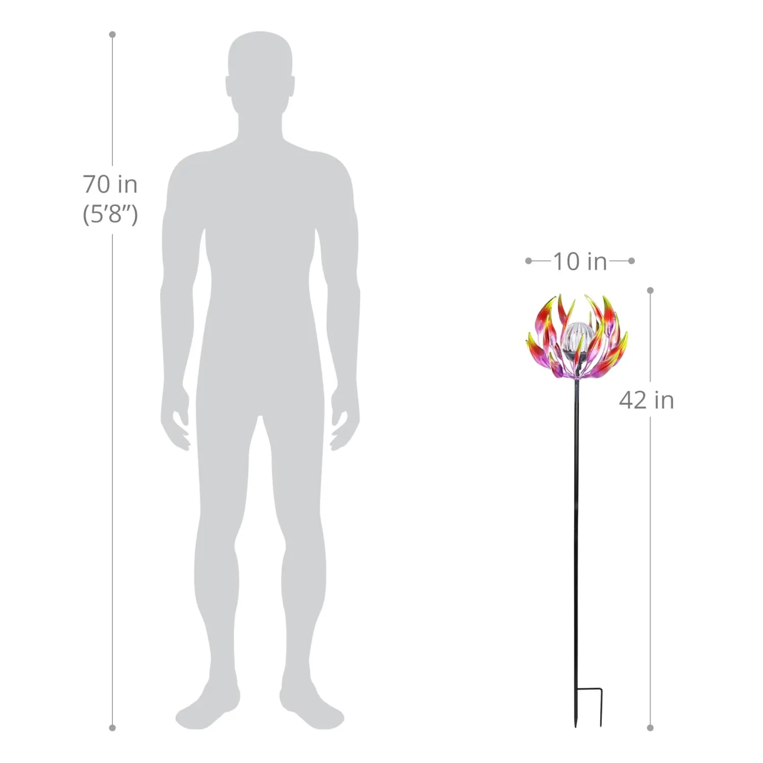 Solar Metal Red Spinning Flower Stake with LED Ball, 10 by 42 Inches