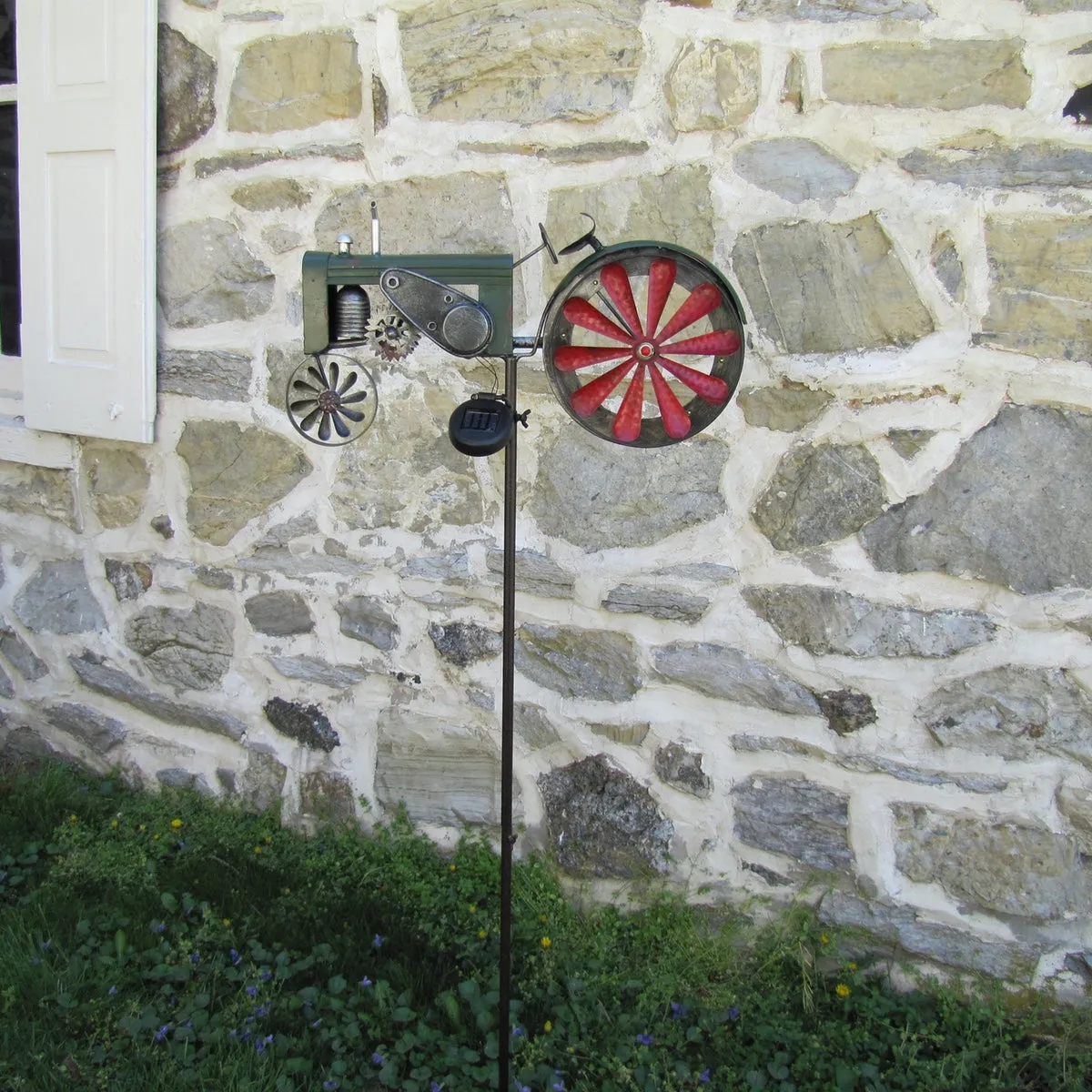 Solar Powered LED Light Garden Tractor Wind Spinner Lawn Ornament