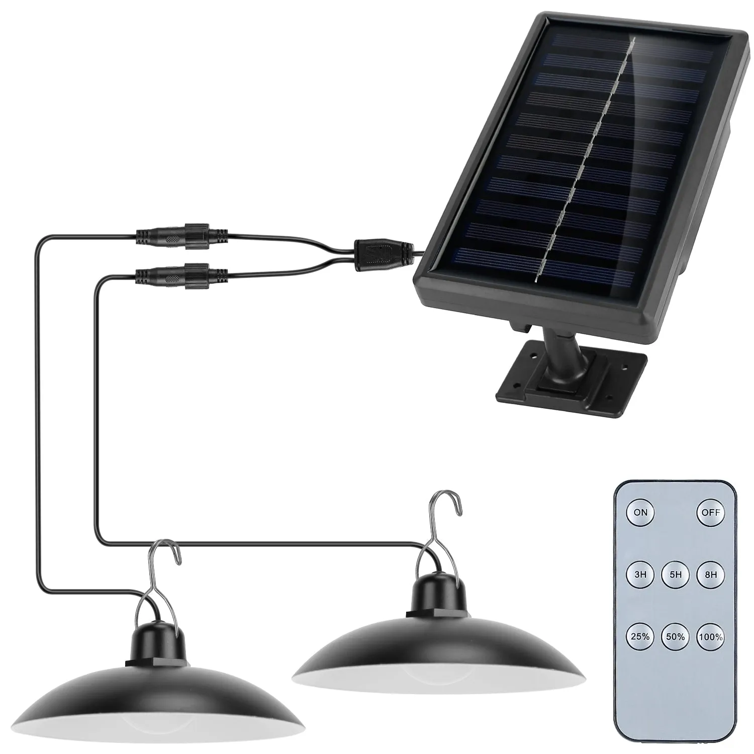 Solar Shed Lights Dual Lighting Heads Dimmable Timing Auto Sensor Turn Off Hanging Lamp IP65 Waterproof Remote Control Pendant Light For Garden Patio