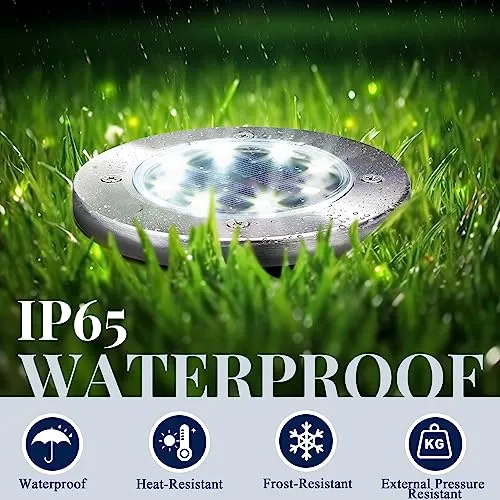 SOLPEX 12 Pack Solar Ground Lights Outdoor, Waterproof 8 LED Solar Powered Disk Lights Outdoor Garden Landscape Lighting for Yard Deck Lawn Patio Pathway Walkway (White)