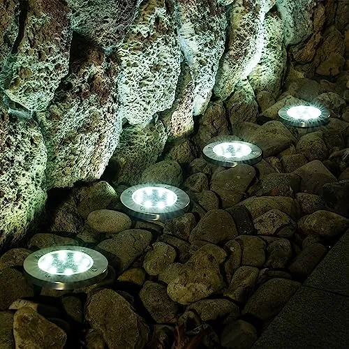 SOLPEX 12 Pack Solar Ground Lights Outdoor, Waterproof 8 LED Solar Powered Disk Lights Outdoor Garden Landscape Lighting for Yard Deck Lawn Patio Pathway Walkway (White)