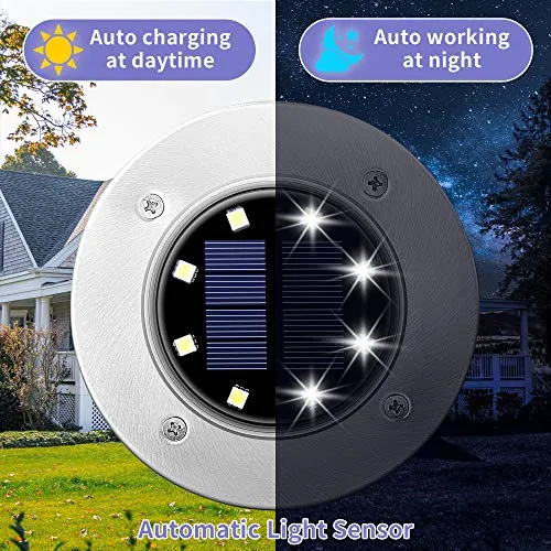 SOLPEX 12 Pack Solar Ground Lights Outdoor, Waterproof 8 LED Solar Powered Disk Lights Outdoor Garden Landscape Lighting for Yard Deck Lawn Patio Pathway Walkway (White)