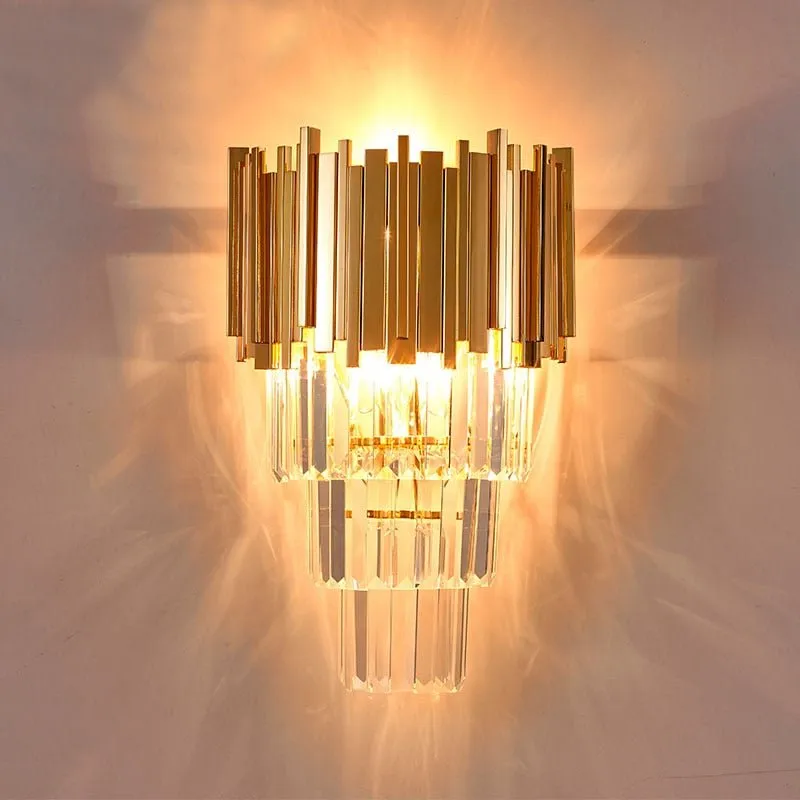 Sophisticated Crystal Wall Sconce in Gold, Chrome, or Black for Living Room, Bedroom, and Hallway Illumination