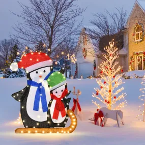 Tangkula 54 inches Christmas Double Snowman Yard Sign with LED Lights