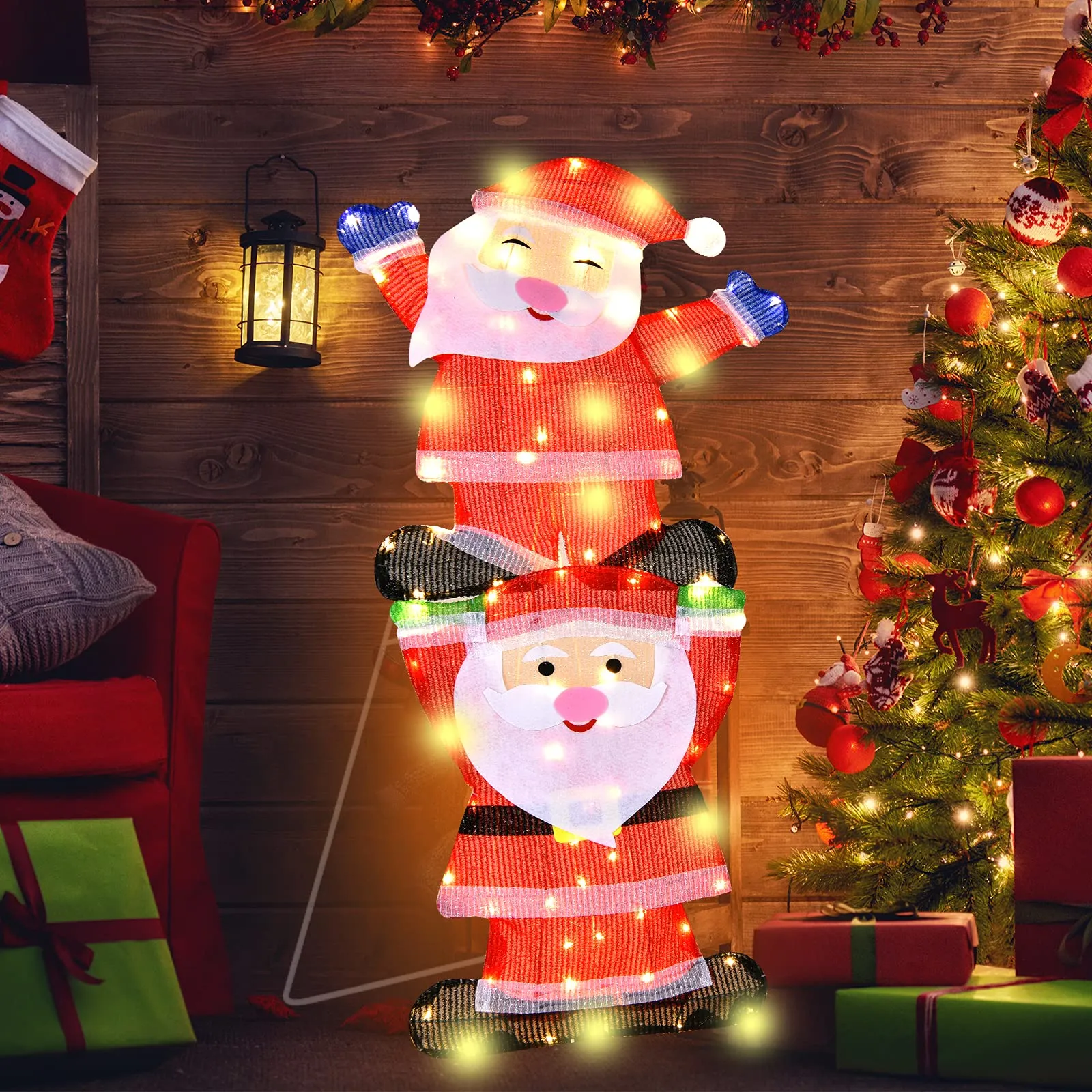 Tangkula 54 inches Christmas Double Snowman Yard Sign with LED Lights