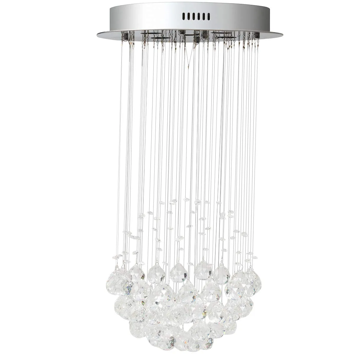 Tangkula Modern K9 Crystal Raindrop Chandelier, Flush Mount LED Ceiling Light Fixture for Living Room, 31.5 x 15.5 inches