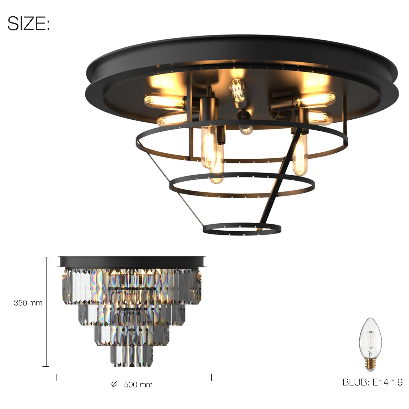 Terrance K9 Modern Crystal Chandelier Round Light Fixture Flush Mount Type E14 base
