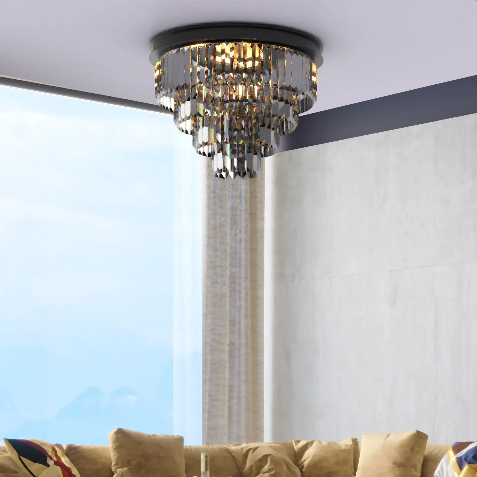 Terrance K9 Modern Crystal Chandelier Round Light Fixture Flush Mount Type E14 base