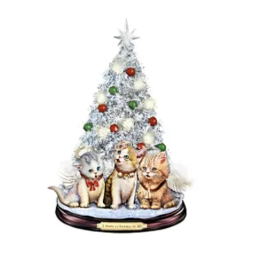 The Bradford Exchange A Meow-y Christmas To All Tabletop Christmas Tree With Singing Jingle Cats Hand-Cast Kitten Sculptures Christmas Decoration by Jurgen Scholz 12-Inches