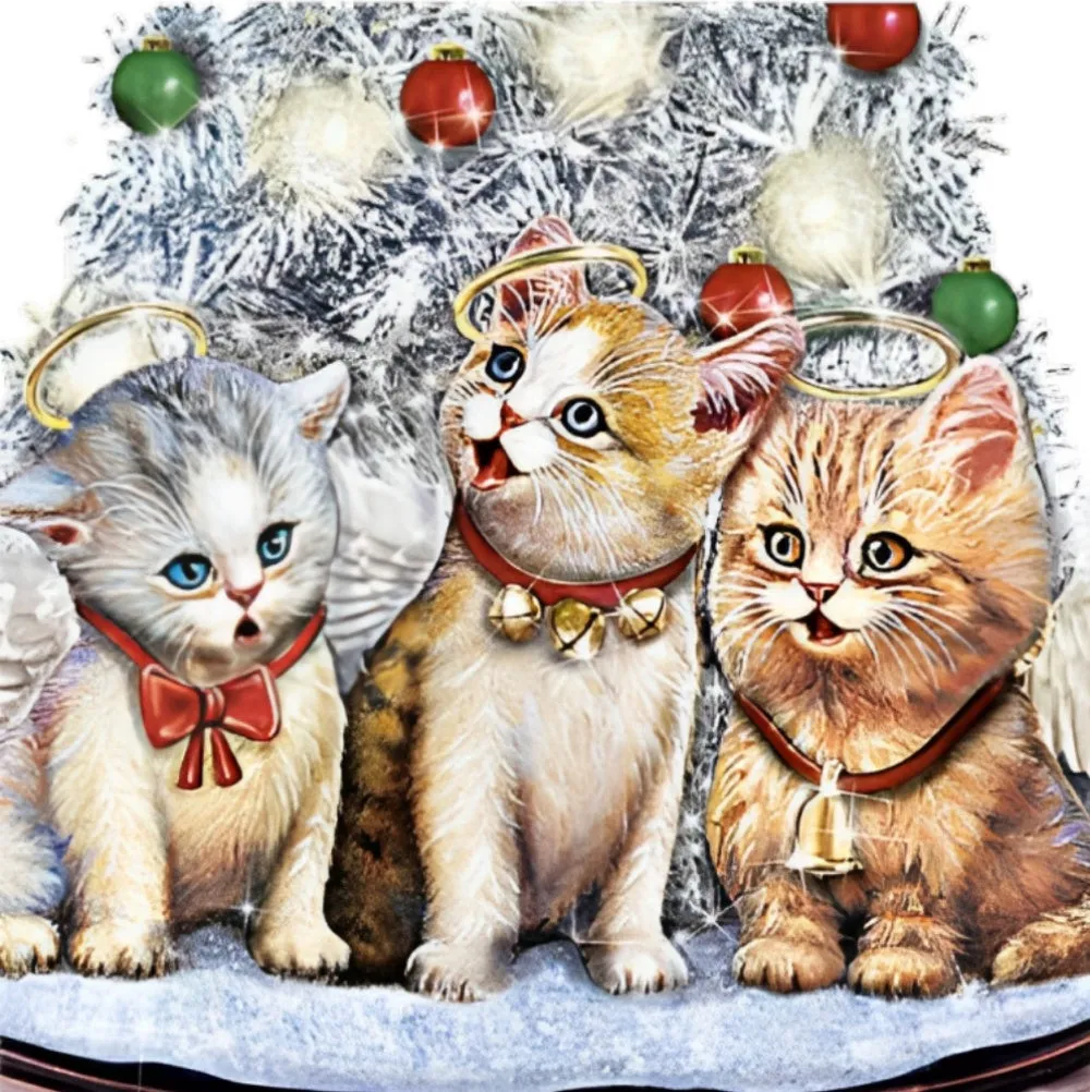 The Bradford Exchange A Meow-y Christmas To All Tabletop Christmas Tree With Singing Jingle Cats Hand-Cast Kitten Sculptures Christmas Decoration by Jurgen Scholz 12-Inches