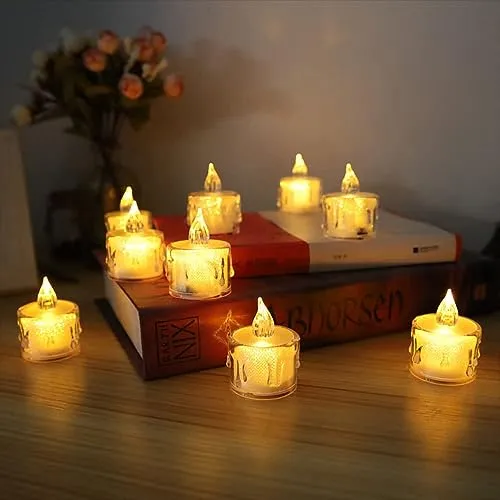 The Decor Affair 24PCS Enchanted Flameless Electric Candles: Flickering Tea Lights with Realistic Candlelight Effect, Perfect for Creating Magical Evenings.
