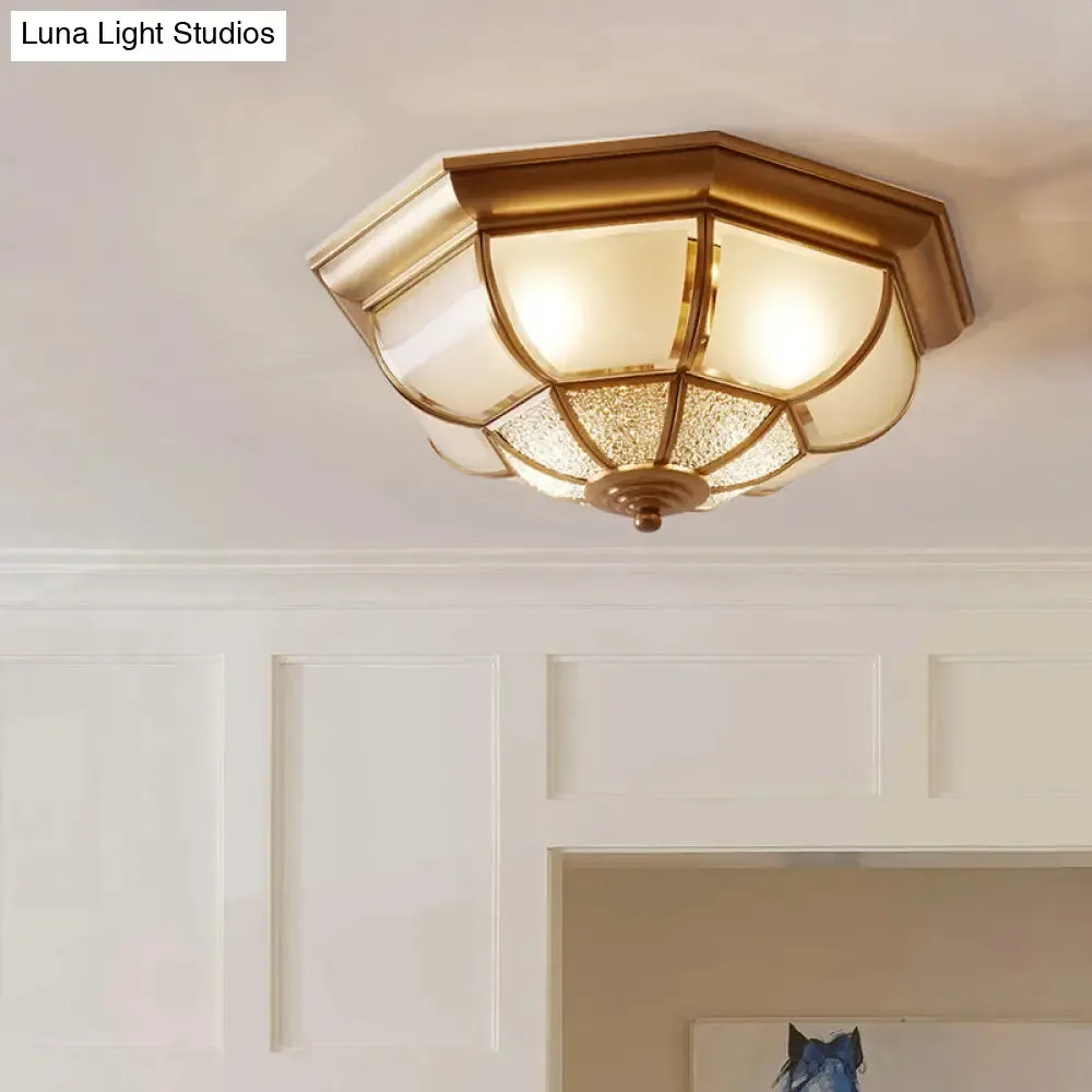 Traditional Brass Gourd Ceiling Mount Light with 4 Bulbs for Bedroom