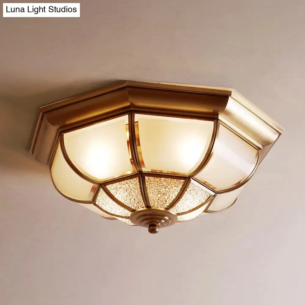 Traditional Brass Gourd Ceiling Mount Light with 4 Bulbs for Bedroom