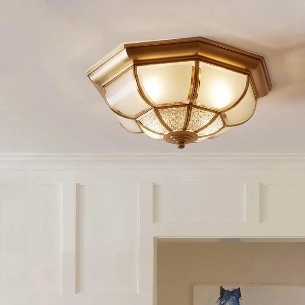 Traditional Brass Gourd Ceiling Mount Light with 4 Bulbs for Bedroom