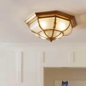 Traditional Brass Gourd Ceiling Mount Light with 4 Bulbs for Bedroom