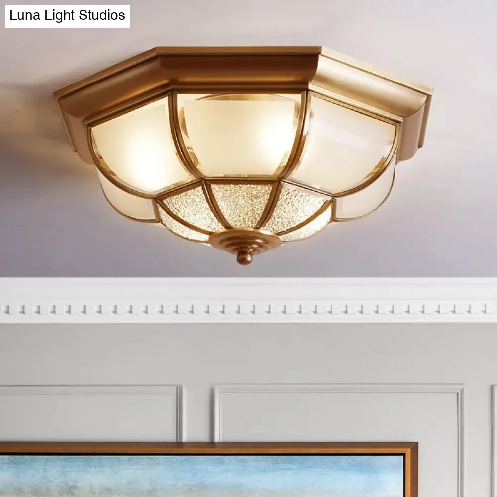 Traditional Brass Gourd Ceiling Mount Light with 4 Bulbs for Bedroom