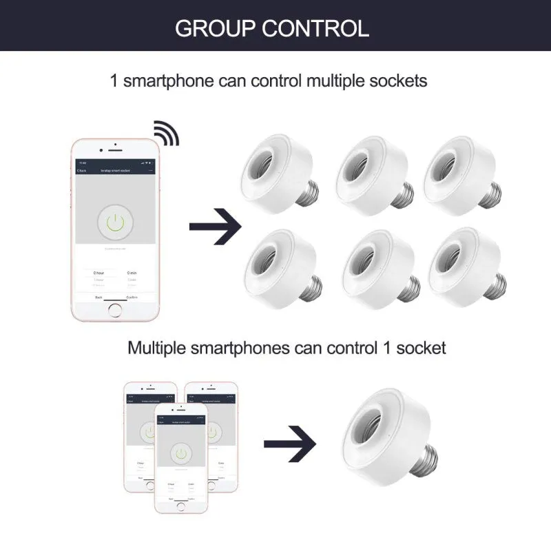 Tuya Smart Life WiFi Light Socket Lamp Holder for E26 E27 Led Bulb Google Home Amazon Echo Alexa Voice Control App Timer Light (Bundle1)