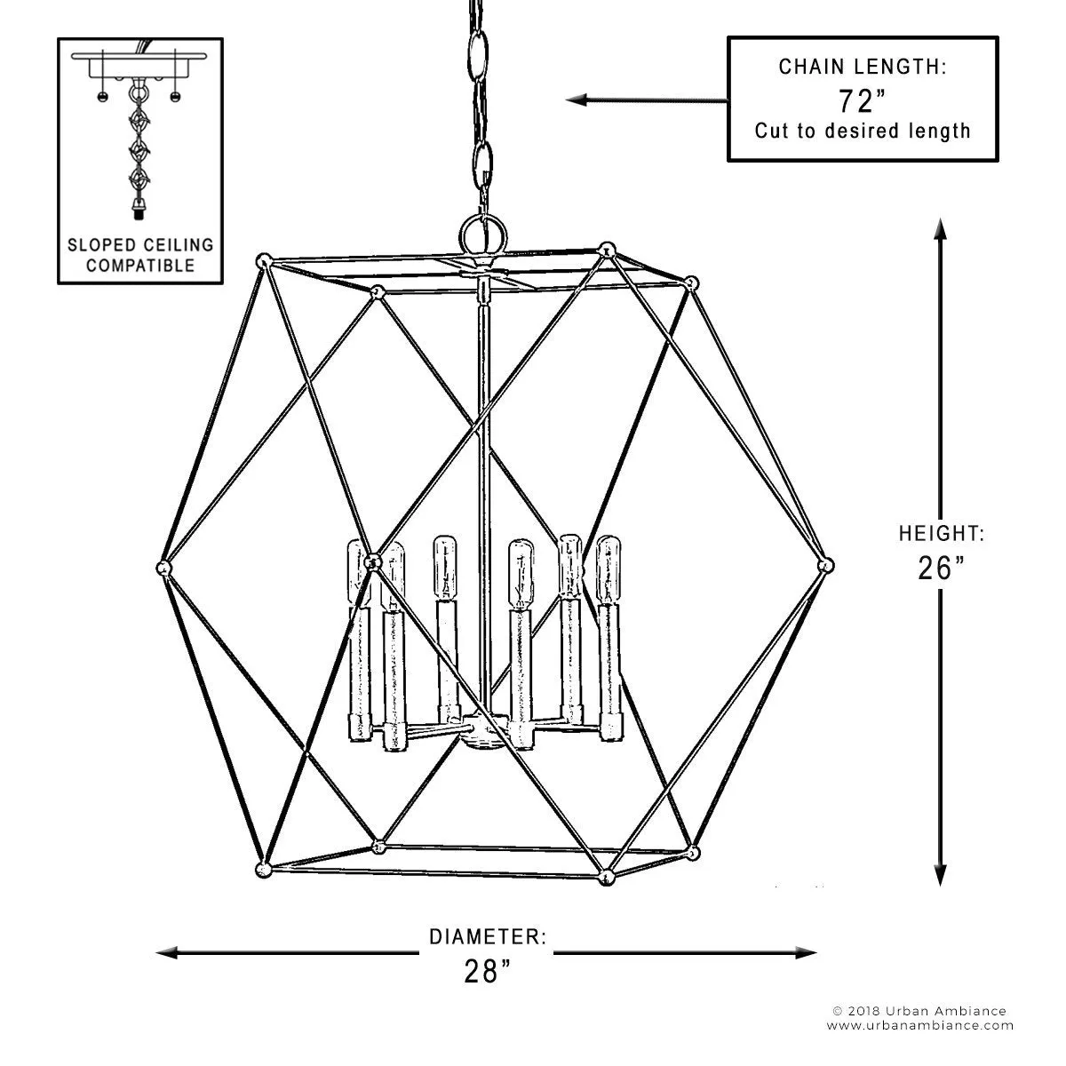 UHP2702 Contemporary Chandelier, 26"H x 28"W, Midnight Black Finish, Aberdeen Collection
