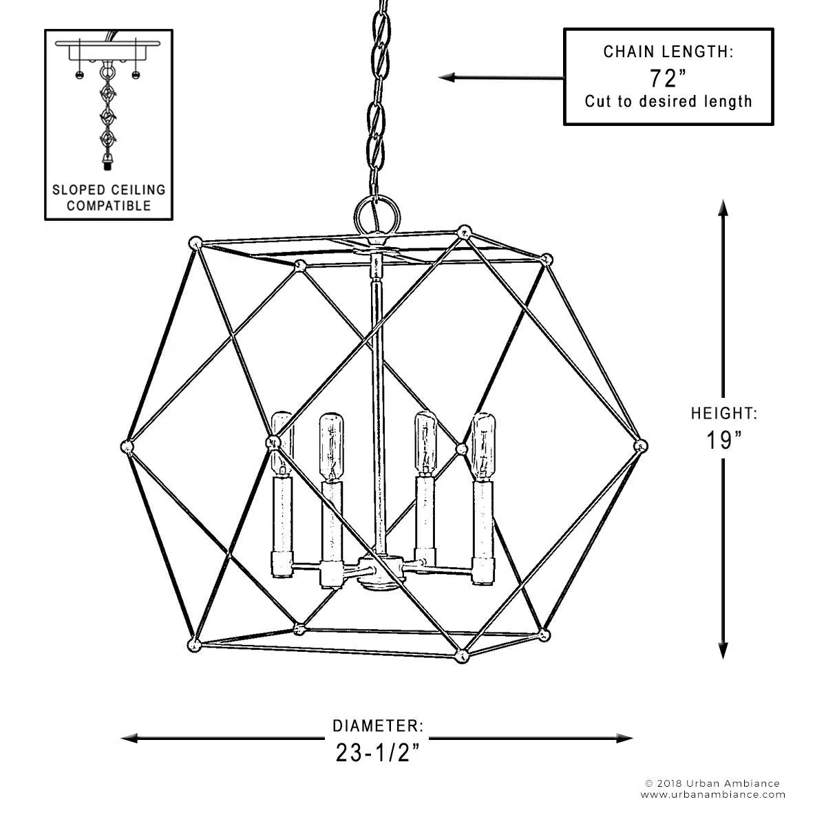 UHP2703 Contemporary Chandelier, 19"H x 23.5"W, Midnight Black Finish, Aberdeen Collection