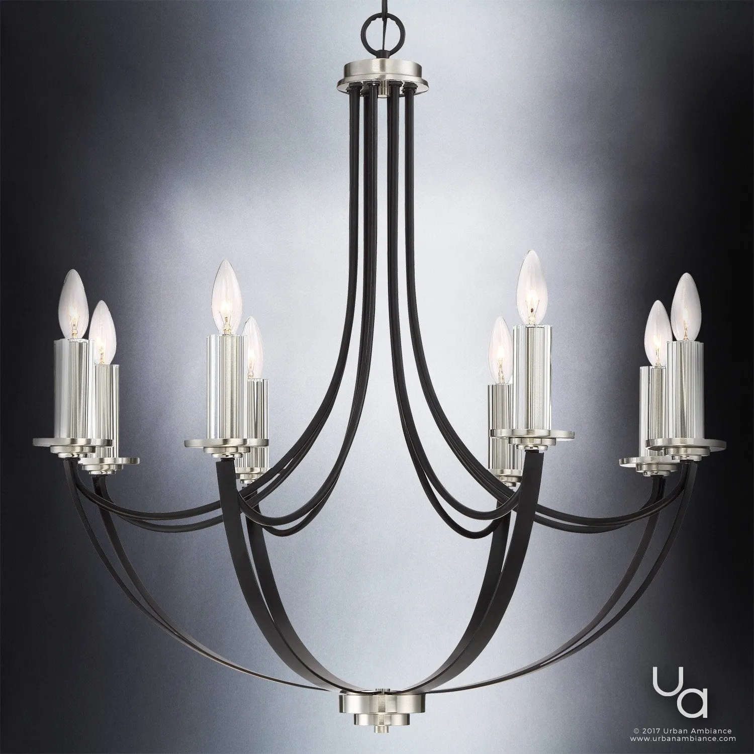 UQL2011 Mid-Century Modern Chandelier, 30"H x 30"W, Black Silk Finish, Marseille Collection